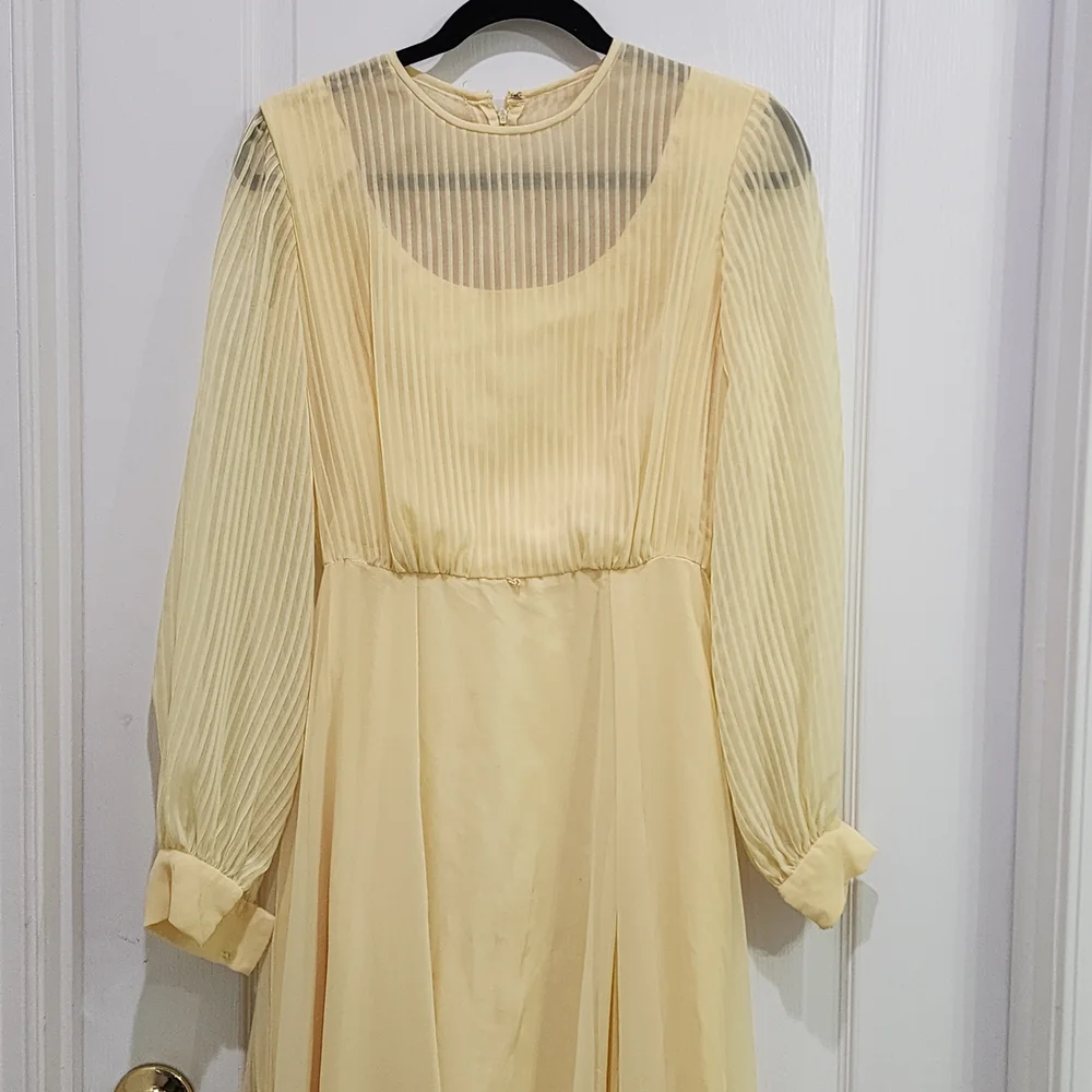 Extremely Beautiful And Wellmade Yellow Pleated Long Dress With Full Sleeves - Picture 4 of 7